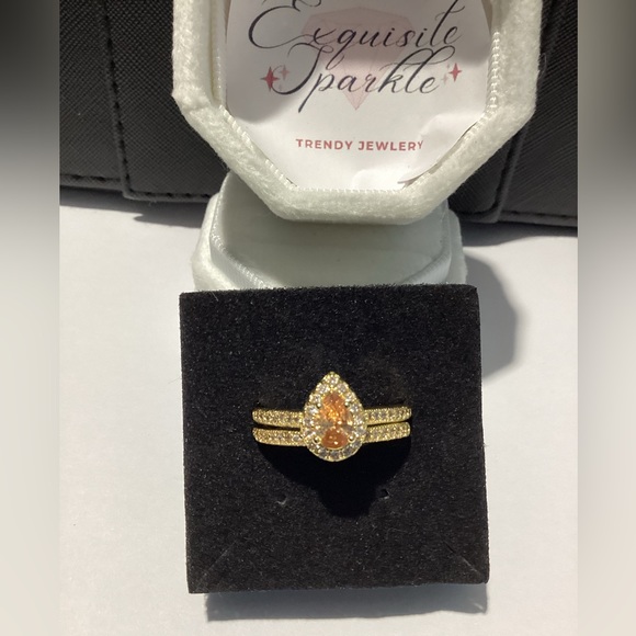 💋Beautiful 10k Gold Vermeil Pear Cut WaterDrop Morganite Cz Diamond Halo  Set - Picture 14 of 16